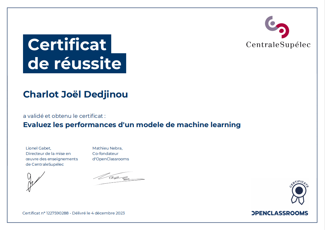 Evaluez les performances d'un modele de machine learning