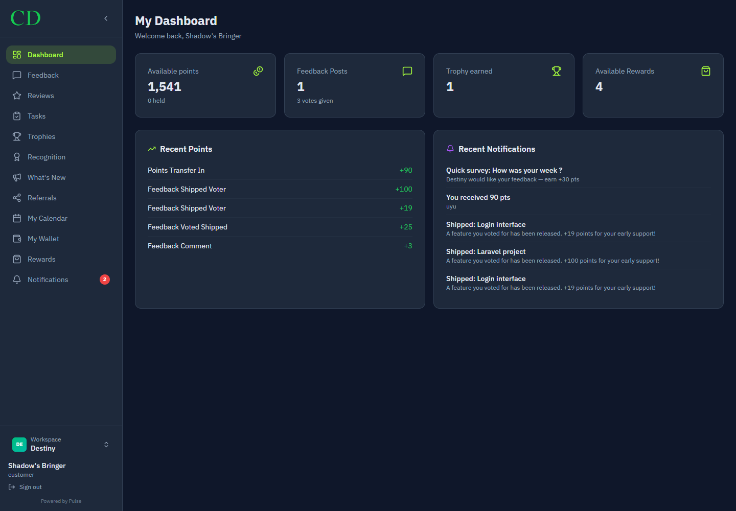 Pulse customer dashboard