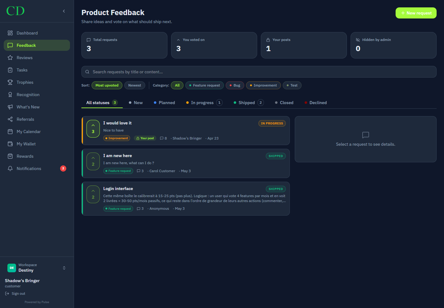 Pulse customer feedback interface