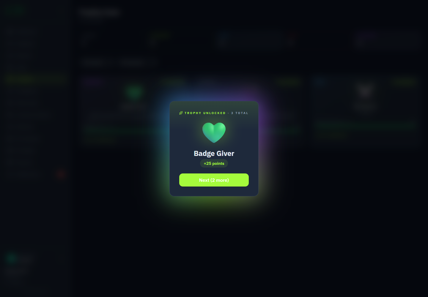 Pulse employee trophies and progress interface