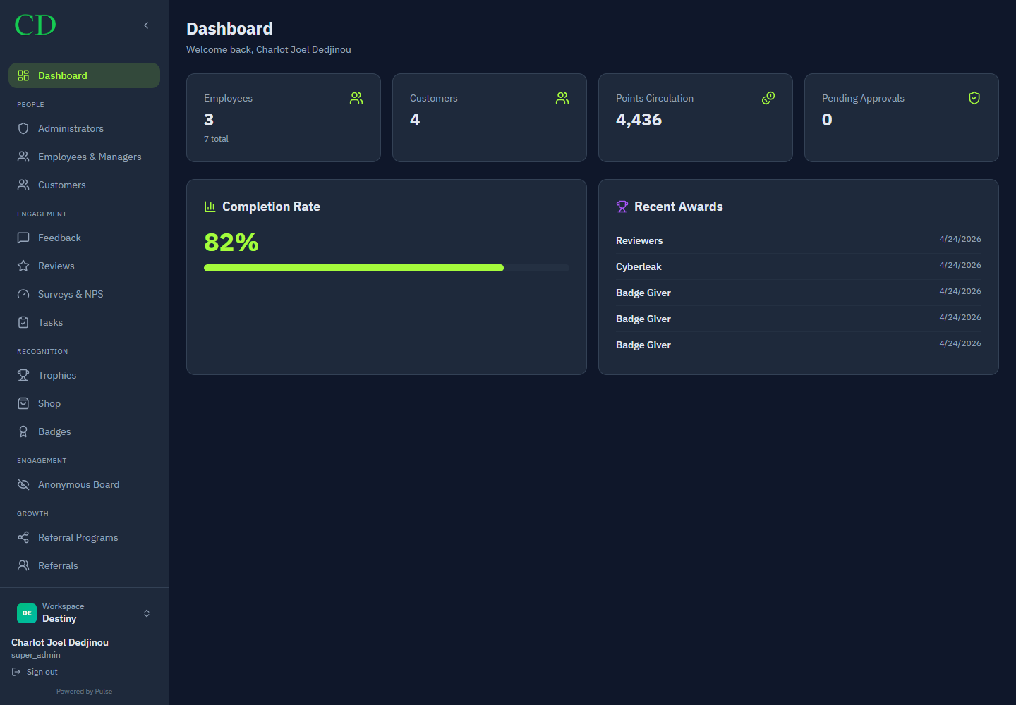 Pulse tenant administrator dashboard