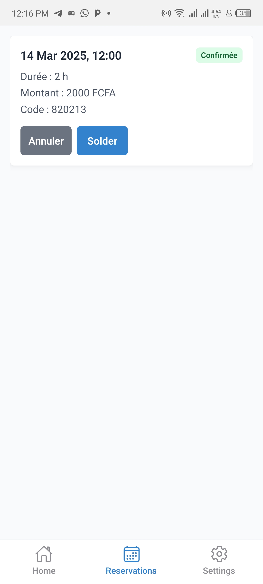 Reservation history with access details