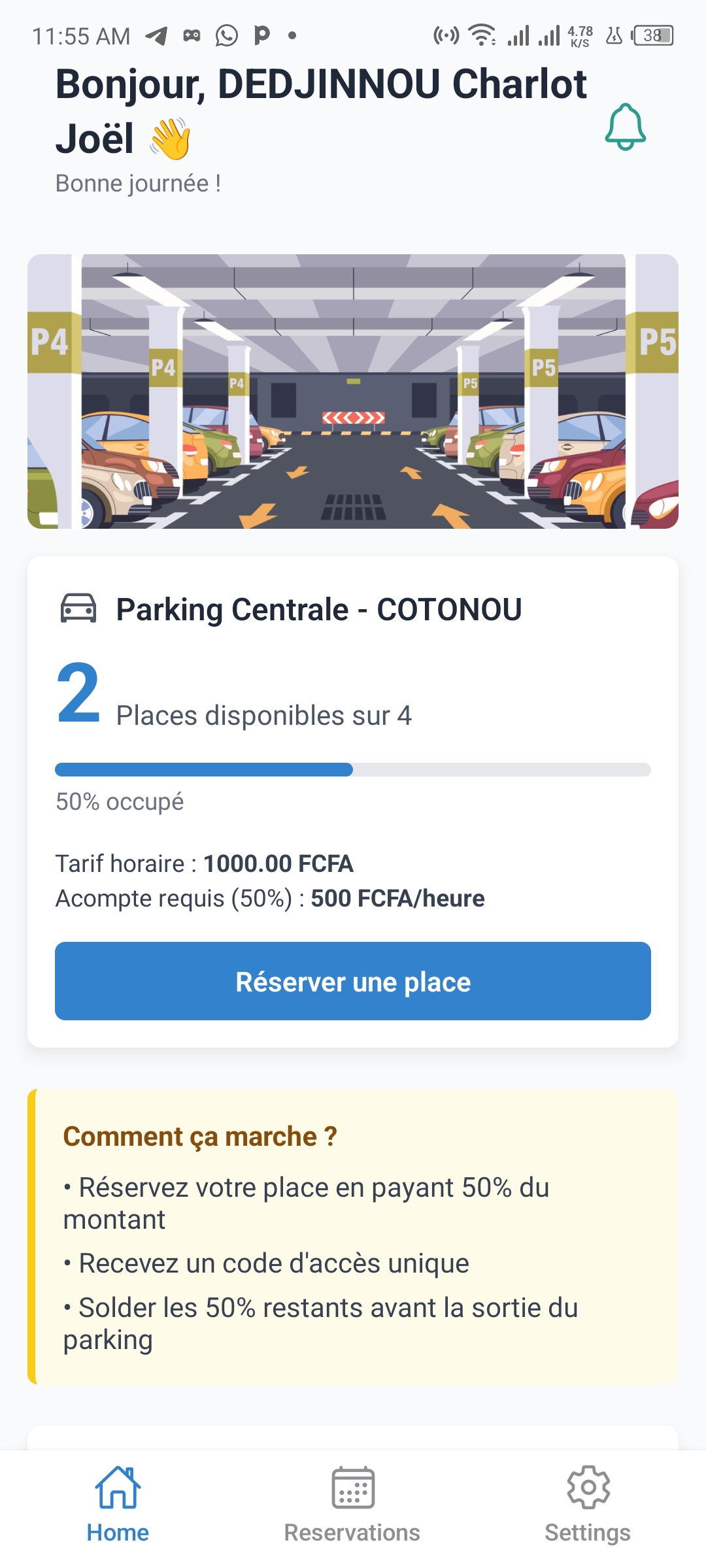 Mobile home showing live parking availability
