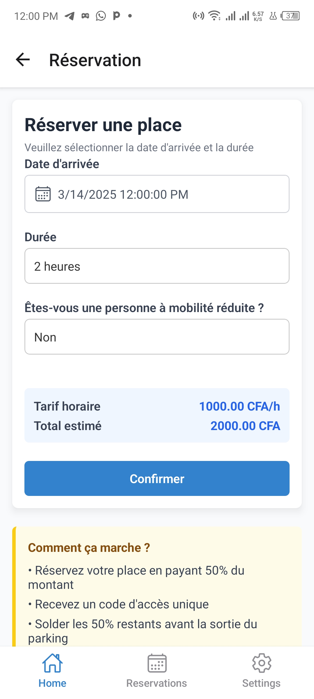 Mobile reservation form
